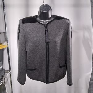 Vimtage GIORGIO GRATI Gray Wool Zippered Cardigan w/Velvet Appliques, size 40
